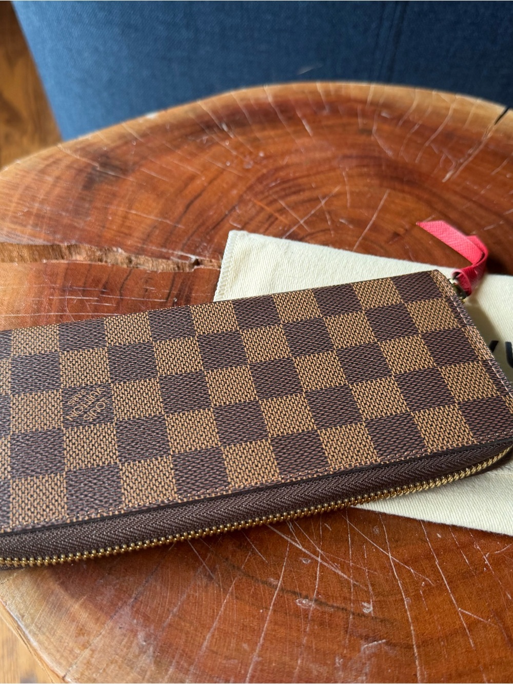 Louis Vuitton Clémence Wallet Red Card Holder with Checkerboard Trim